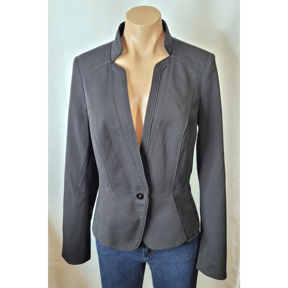 White House Black Market Woven Trophy Jacket Black Tailored Blazer 801610 Sz 8